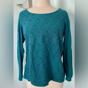 Eddie Bauer women’s XL emerald green long sleeve lace tee